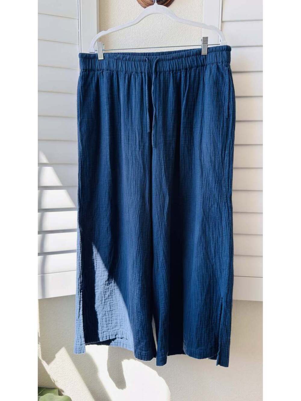 Pact Organic Cotton Gauze Wide Leg Crop Pants Blue Size XL